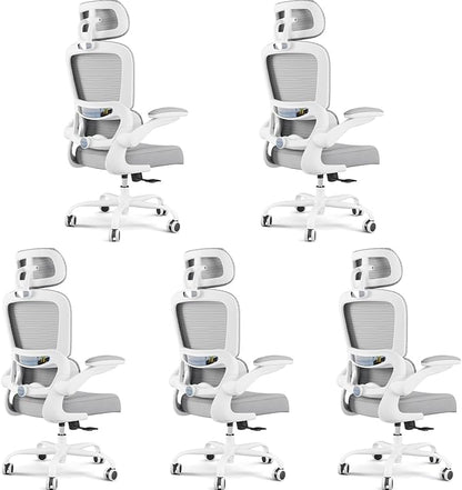TRALT Office Chair Ergonomic Desk Chair, 330 LBS Home Mesh Office Desk Chairs with Wheels, Comfortable Gaming Chairs White Pack of 5