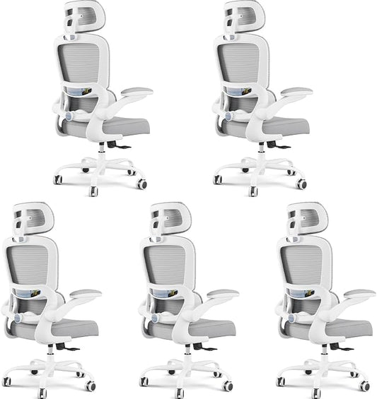 TRALT Office Chair Ergonomic Desk Chair, 330 LBS Home Mesh Office Desk Chairs with Wheels, Comfortable Gaming Chairs White Pack of 5