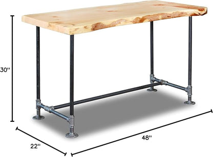 SRLWerks Industrial Pipe & Live Edge Top Vintage Table - Rustic Wood Desk for Home Office