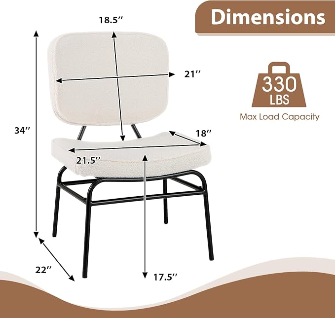 Giantex Modern Armless Accent Chair - Sherpa Reading Chair with Sponge Padding, Adjustable Foot Pads & Metal Frame, Upholstered Side Chair for Living Room, Bedroom & Reading Room, Beige