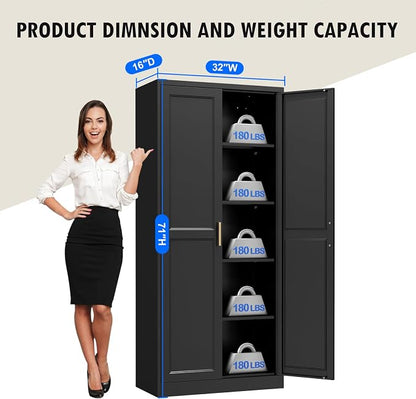 Polup Pantry Cabinet, 71 Inch Tall Kitchen Storage Cabinet, Metal Pantry Cabinet with Doors and Adjustable Shelves, Freestanding Heavy Duty Steel Utility Cupboard for Garage, Laundry, Black