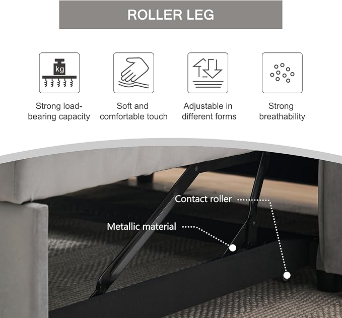 3-in-1 Loveseat Sleeper Sofa, Modern 55.5" Pull Out Couch, Velvet Upholstered Futon Sofa Bed with Adjustable Backrest, Convertible Sofa Bed with Storage Pockets for Living Room(Light Grey)