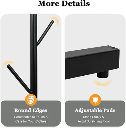 Modern Hall Tree,Floor Standing Coat Rack with 7 Hooks,Entryway Coats Stand for Hallway,Bedroom,Living Room,Office,Black