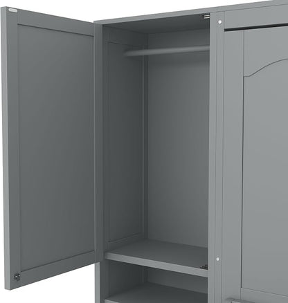 Full Size Murphy Bed with Storage, Wall Bed with Closet and Drawers | Top shelf, side wardrobe and two drawers keep bedding, clothes and daily items organized in a compact cabinet