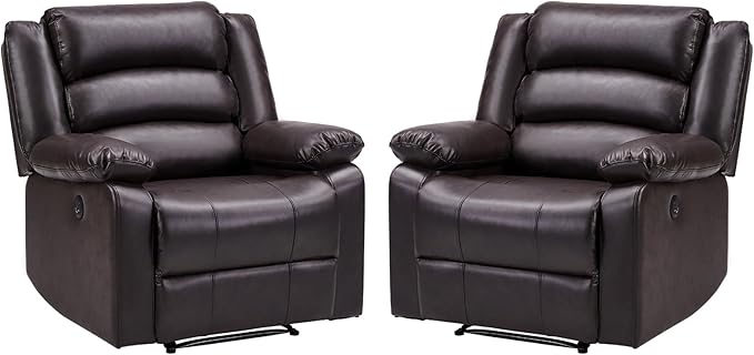 EBELLO Faux Leather Classic Power Recliner Chair, Oversized Electric Overstuffed Reclining Chair with Soft Cushion and Back, Sofa with Comfortable Armchair, Classic Brown, 2Pcs