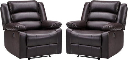 EBELLO Faux Leather Classic Power Recliner Chair, Oversized Electric Overstuffed Reclining Chair with Soft Cushion and Back, Sofa with Comfortable Armchair, Classic Brown, 2Pcs