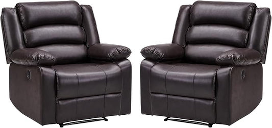 EBELLO Faux Leather Classic Power Recliner Chair, Oversized Electric Overstuffed Reclining Chair with Soft Cushion and Back, Sofa with Comfortable Armchair, Classic Brown, 2Pcs