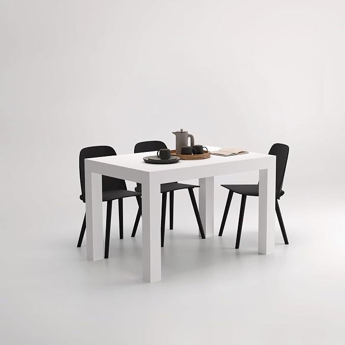 Mobili Fiver, First Extendable Table, 47.2(78.7) x31.5 in, Ashwood White, for 6-8 People, Expandable Dining Table for Kitchen, Living Room, Italian Furniture