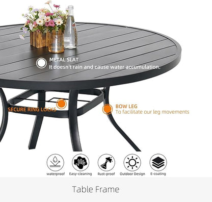 Patio Table and Chairs Set for 6 Person,54"x 54"x 28" Round Steel Slat Outdoor Table with 6 Breathable Textilene Swivel Chairs for Deck/Backyard/Poolside/Garden
