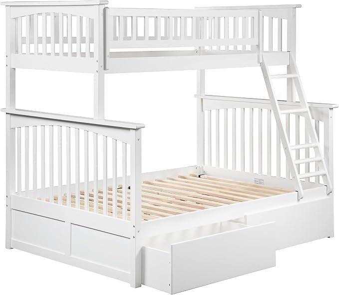 AFI, Columbia Twin Over Full Ladder Bunk Bed with Storage Drawers, White