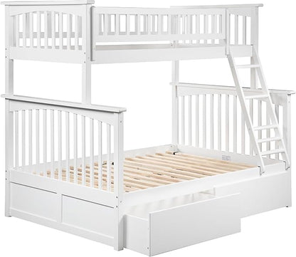 AFI, Columbia Twin Over Full Ladder Bunk Bed with Storage Drawers, White