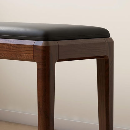 55.1'' Leather Upholstered Dining Bench with 100% Solid Oak Wood Bench Frame, 13.8'' Widened Padded Bed End Bench Ottoman for Kitchen Living Room Bedroom Entryway, Black