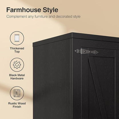 Befrases 47" Kitchen Pantry Cabinet, Farmhouse Kitchen Pantry Storage Cabinets with 2 Door and 2 Adjustable Shelves, Freestanding Cupboard for Dining Room, Living Room, Bathroom (Black)