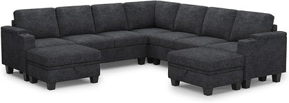 Belffin Modular Sectional Sofa Couch with Storage U Shape Convertible Corner Couches for Living Room Dark Grey Couch