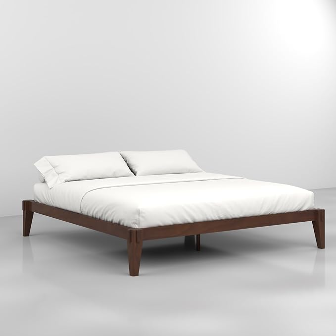 Bme Chalipa 14” King Bed Frame - Solid Wood Platform Bed - Japanese Joinery Bed Frame - Wood Slat Support - No Box Spring Needed - Easy Assembly - Minimalist & Modern Style, Walnut