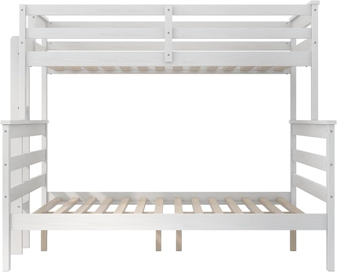 Merax Twin XL Over Queen Bunk Bed, Wood Detachable Bunk Bed with Ladder & Full Length Gardrails for Adults, No Box Spring Needed,Space Saving,White