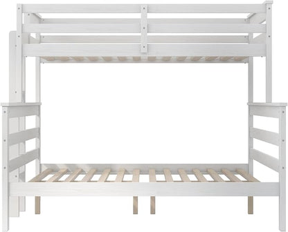 Merax Twin XL Over Queen Bunk Bed, Wood Detachable Bunk Bed with Ladder & Full Length Gardrails for Adults, No Box Spring Needed,Space Saving,White