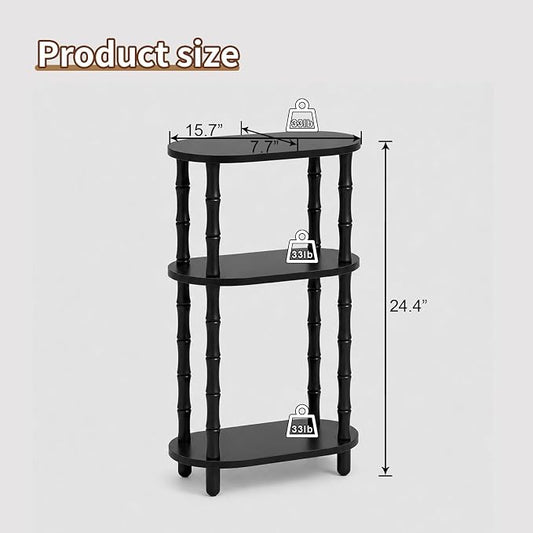 Narrow Side Table with Storage, 3-Tier End Table Skinny Nightstand for Bedroom, Living Room Small Space, Black