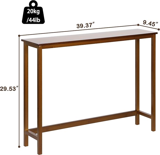 Bamboo Narrow Console Table, 39.4"(L) Wood Small Entryway Table, Accent Slim Hallway Tables, Thin Sofa Side Tables for Hallway, Living Room, Bedroom, Foyer, Walnut
