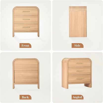 Night Stand Set of 2 [Unique Curved Profile] [FSC-Certified Wooden Board] 3-Drawer Nightstand 26.7" H Metal Handle Modern Sturdy Bedside Table Side Table End Table