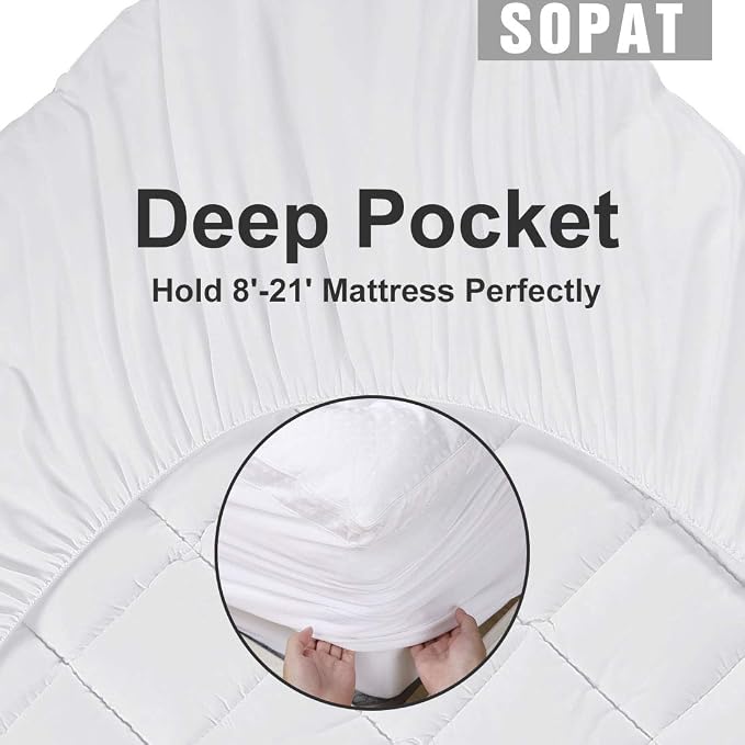 SOPAT Extra Thick Mattress Topper Cal King 400TC Cotton Pillow Top Breathable Mattress Pad Protector with 8-22" Deep Pocket Soft Down Alternative Fill Mattress Cover (72x84 Inches, White)