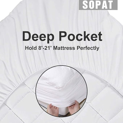 SOPAT Extra Thick Mattress Topper Cal King 400TC Cotton Pillow Top Breathable Mattress Pad Protector with 8-22" Deep Pocket Soft Down Alternative Fill Mattress Cover (72x84 Inches, White)