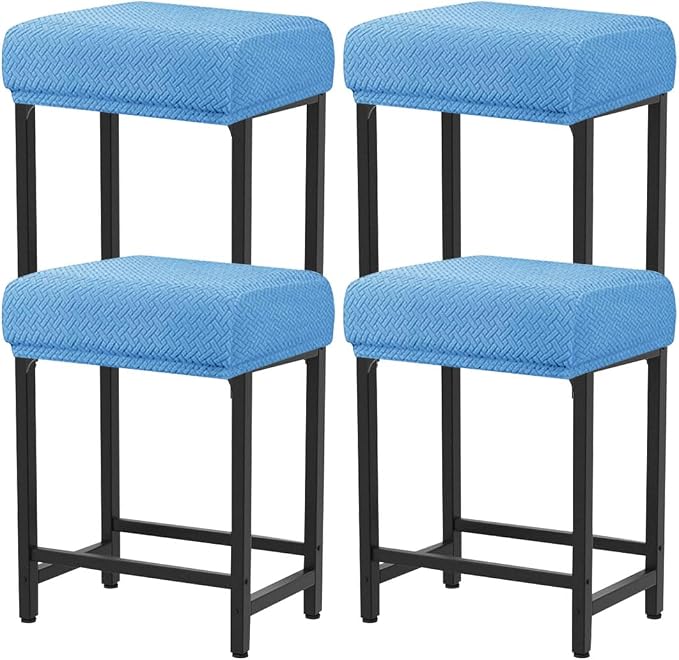 Levoberg Bar Stool Cover Rectangle Stretch Counter Height Barstool Slipcovers Rectangular Vanity Stool Cover Kitchen Counter Saddle Seat Cover for Wooden Metal Bench Set of 4 Blue