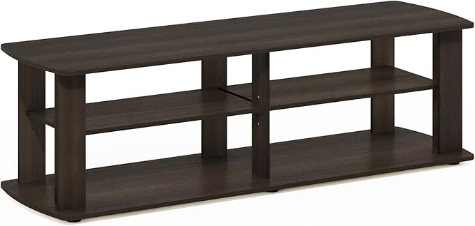 Furinno Nelly TV Stand, 3-Tier Entertainment Center with Open Shelves Storage, TV Console for TV up to 55 Inch, Soft Edges, for Living Room, Bedroom, Dark Brown