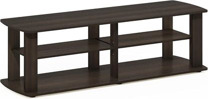Furinno Nelly TV Stand, 3-Tier Entertainment Center with Open Shelves Storage, TV Console for TV up to 55 Inch, Soft Edges, for Living Room, Bedroom, Dark Brown