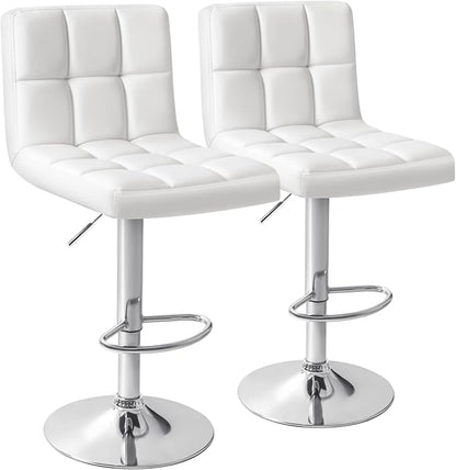Homall Bar Stools Modern PU Leather Adjustable Swivel Barstools, Armless Hydraulic Kitchen Counter Bar Stool Extra Height Square Island Barstool with Back Set of 2 (Leather, White)