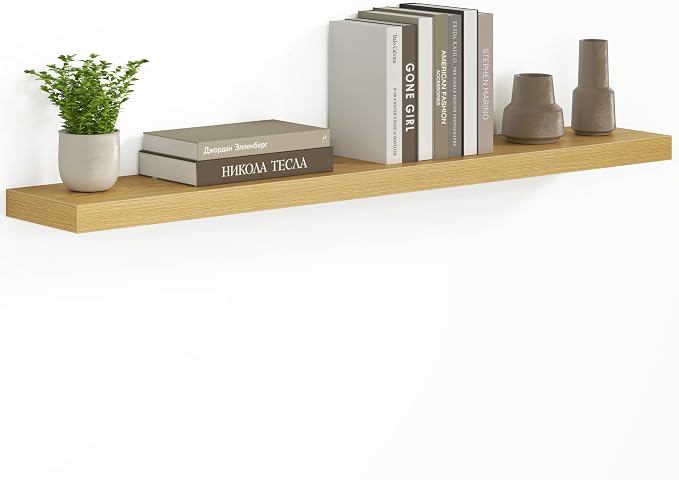 Fun Memories 48 Inch Floating Shelves - Fireplace Mantel Shelf - Deep Wall Mounted Wood Storage Shelf for Bedroom, Kitchen, Farmhouse - 1 Pack, Oak