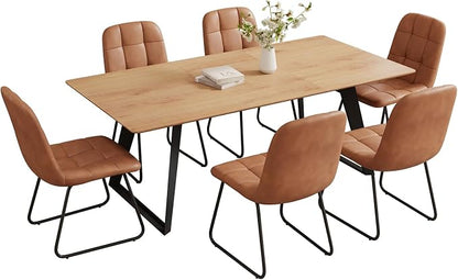 ZckyCine 51‑67 Inch Expandable Dining Set with 6 PU Leather Chairs, Wooden Furniture for Small‑Size Homes
