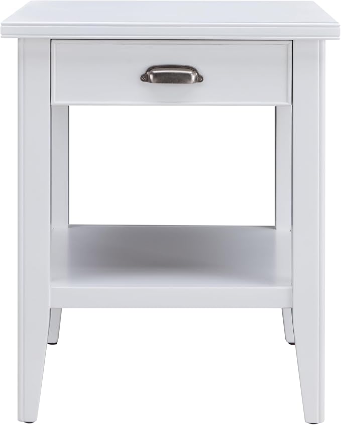 Leick Home Laurent 20 in. Solid Wood End Table with Shelf and Drawer, White, 10507-WT