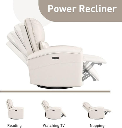 Bonzy Home Power Swivel Rocker Recliner Chair with USB Port, 23.2" Wide Seat, Fixed Lumbar Support, Upholstered Glider Chair for Nursery Living Room, Beige