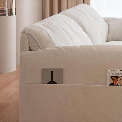 66" Sleeper Sofa Bed Queen Size, 3-in-1 Convertible Couch, Modern Pull Out Couches, Comfy Velvet Futon Sofa, Cloud Loveseat Lounge, Pillow Arm, for Small Spaces, Living Room, Apartment, Beige