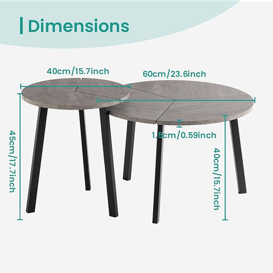 SUNBURY Coffee Table Nesting Grey Set of 2, Round Coffee Table 23.6", Side Tables for Living Room Bedroom Balcony Yard