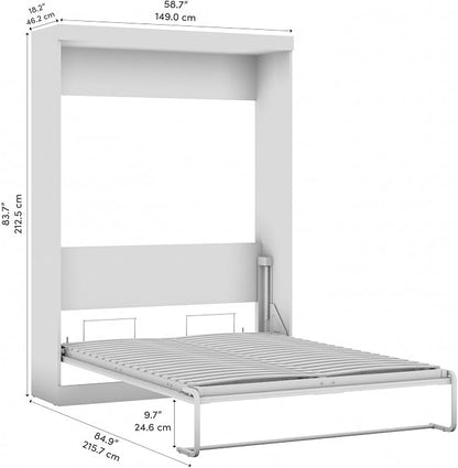 Bestar Pur Full Size Murphy Bed in White, 59-inch Space-Saving Sleeping Arrangement for Multipurpose Area, Bedroom, Guest Room, or Living Room