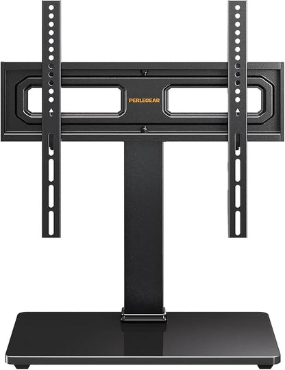 Perlegear Table Top TV Stand Mount, Universal Swivel TV Stand for 32–60,65 Inch LCD/LED/OLED TVs up to 88 lbs with Tempered Glass Base, Height Adjustable TV Base with Tilt, Max VESA 400x400mm