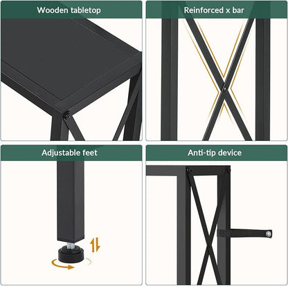 Gewudraw 55.1" Narrow Sofa Table, Console Table with Oulets & USB Ports, Entryway Table, Industrial Couch Table for Hallway, Living Room, Bedroom, 6.5 Feet Power Cord,Black