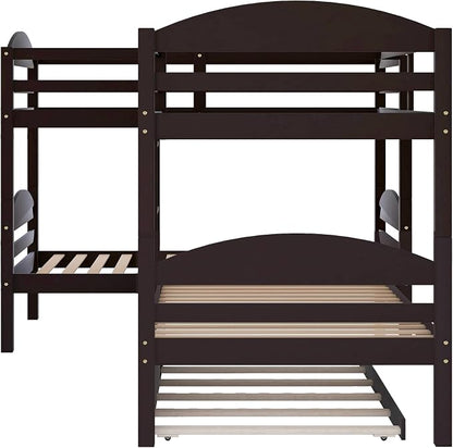 Flieks Four L Shaped Bunk Beds Twin-Over-Twin-Over-Twin-Over-Twin with Trundle, Divides into 2 Beds for 5, Family & Teens, No Box Spring Required