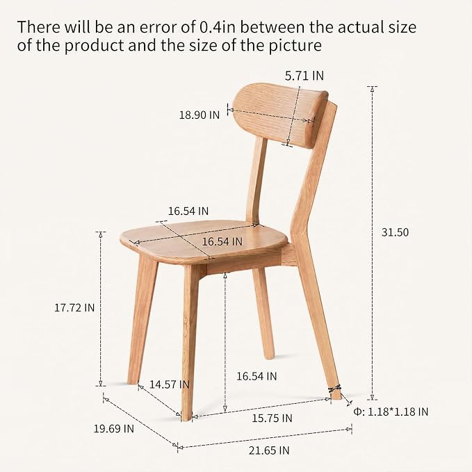 Solid Oak Curved Back Dining Chairs Set of 2, Natural Finish, Mid Century Modern Dining Chairs for Kitchen & Small Spaces, Heavy Duty 400 lb Capacity, Easy Assembly