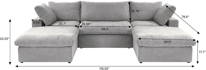 Cloud Modular Sectional Sofa Couch,120.45" U Shaped Convertible Couches with Storage Ottoman for Living Room,Minimalist Deep Sofa Couches,Sofa Covers Washable&Replaceable