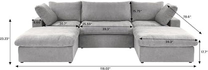 Cloud Modular Sectional Sofa Couch,120.45" U Shaped Convertible Couches with Storage Ottoman for Living Room,Minimalist Deep Sofa Couches,Sofa Covers Washable&Replaceable