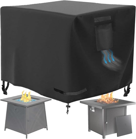 WICKTICK Square Gas Fire Pit Cover 28 x 28 x 25 Inch, Waterproof & 600D Heavy Duty Fire Table Cover, Compatible with Ciays, Xbeauty, Yaheetech, BALI OUTDOORS and more 28x28 Inch Patio Propane Firepits