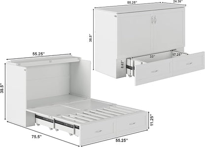 AFI Hamilton Full Murphy Bed Chest with Mattress, Storage, and Built-in Charger in White