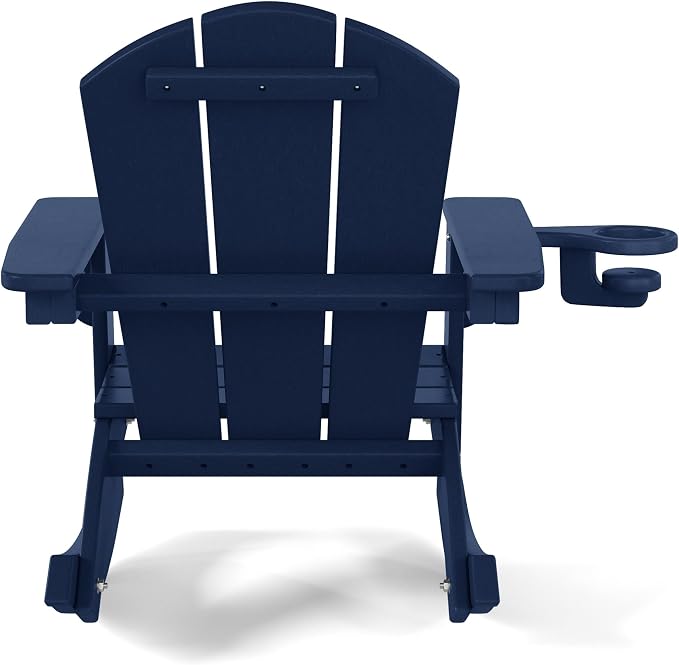 Costaelm Paradise Kids Outdoor Preschool HDPE Plastic Classic Adirondack Rocking Chair (Set of 2), Navy Blue