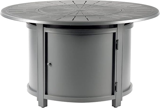Oakland Living Round 44 in. x 44 in. Aluminum Propane Fire Pit Table with Glass Beads, Two Covers, Lid, 57,000 BTUs in Grey Finish