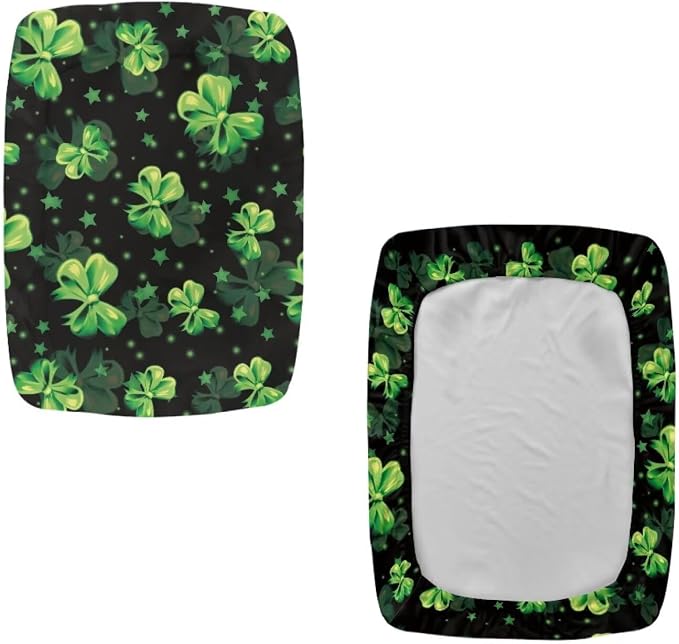 Green Bow Bar Stool Covers Rectangle Valentines Decorations Bar Stool Seat Covers Lucky Leaf Vanity Chair Cover Rectangle 2 Pack Counter Stool Bar Chair Cover for Kitchen Pub Dining Room