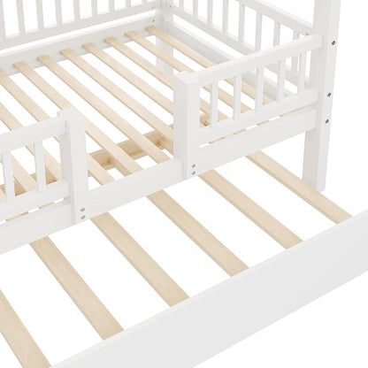 Twin Over Twin Bunk Bed with Storage Staircase, Slide and Trundle,for Kids Teens Adults Bedroom Use (White-ST, Twin Over Twin)