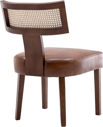 RIVOVA Mid Century Modern Dining Chairs Set of 4 Rattan Kitchen Chairs PU Leather Upholstered Side Chairs, Modern Kitchen Armless Solid Wood Dining Chairs, Brown